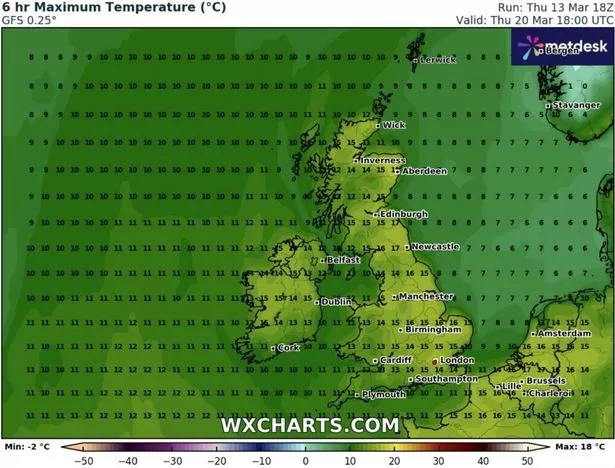 天气图显示,英国何时会比西西里岛更热,但有一个地区错过了