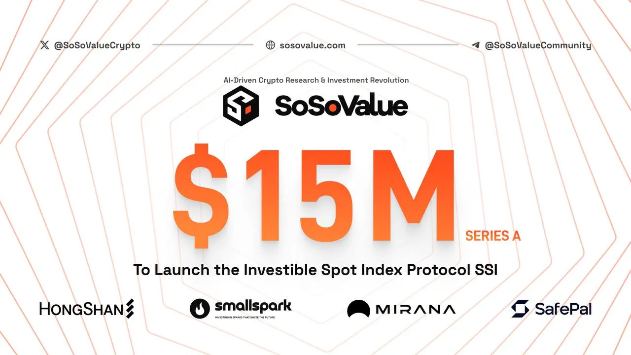 人工智能驱动的加密研究平台SoSoValue获得1500万美元，推出可投资现货指数协议SSI